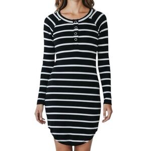 NWT CHASER Long Sleeve Button Detail Striped Dress Size Small